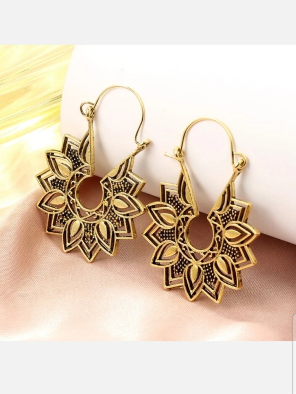Gold Floral Filigree Drop Earrings
